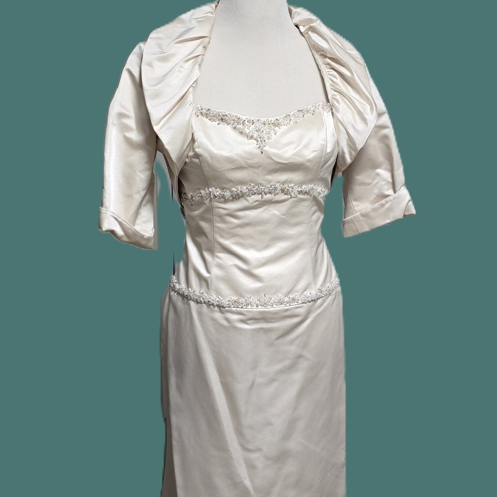 Vintage Paloma Blanca Strapless Wedding Gown with Jacket - Size 12 - Champagne - Picture 6 of 13